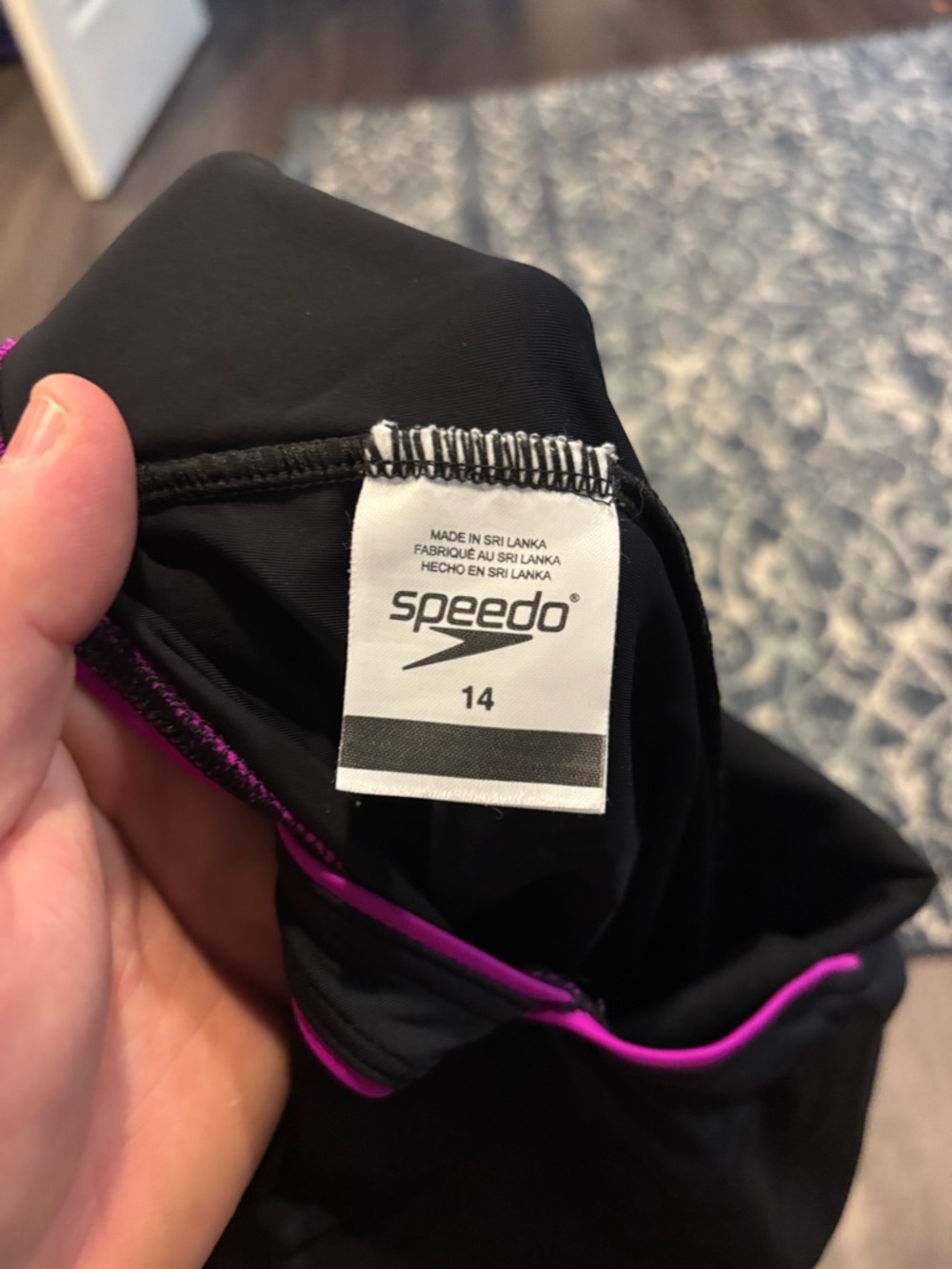 Speedo Black One-Piece Swimsuit with Pink Trim - Picture 2 of 2